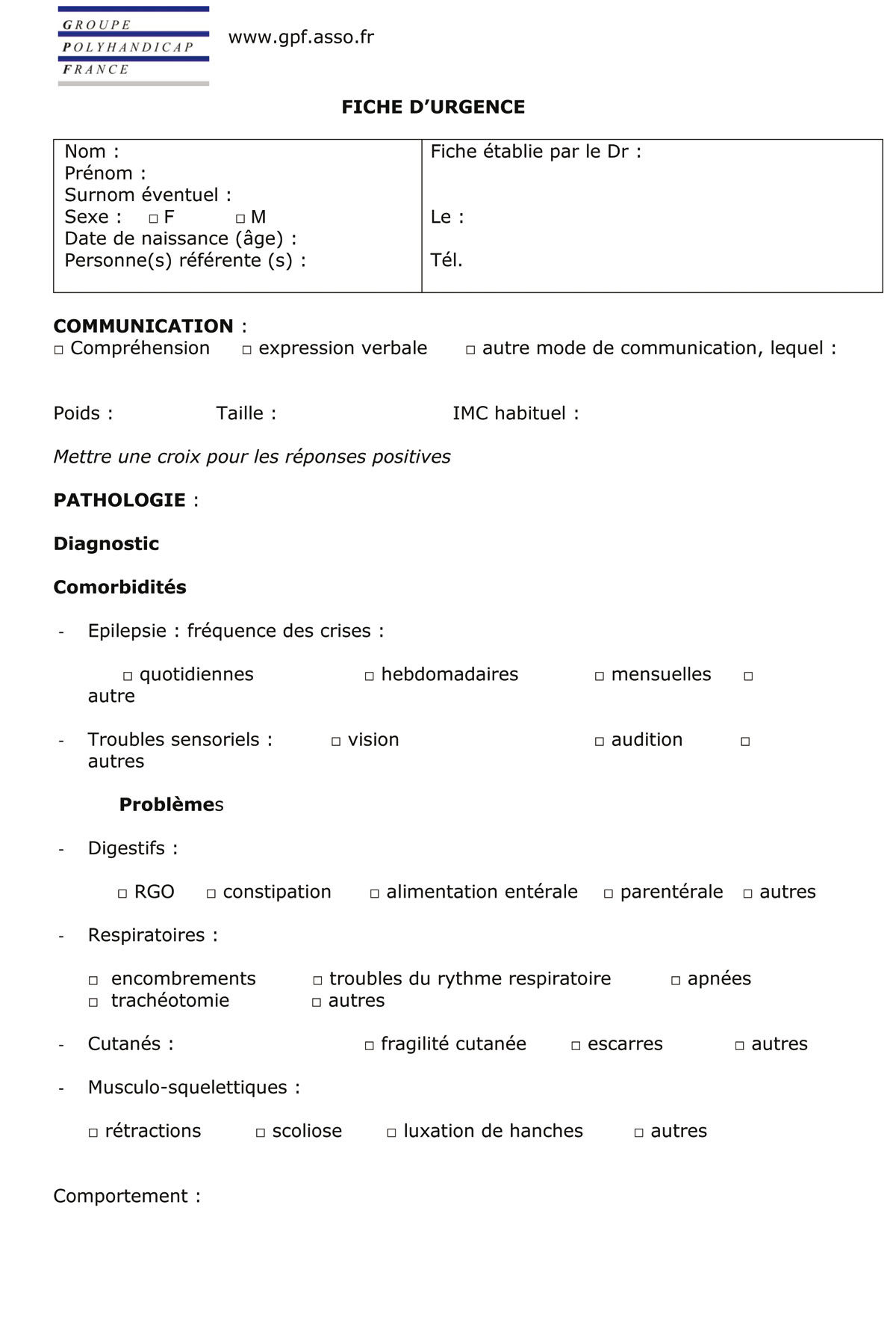 Fiche D Urgence à L Intention Des Parents